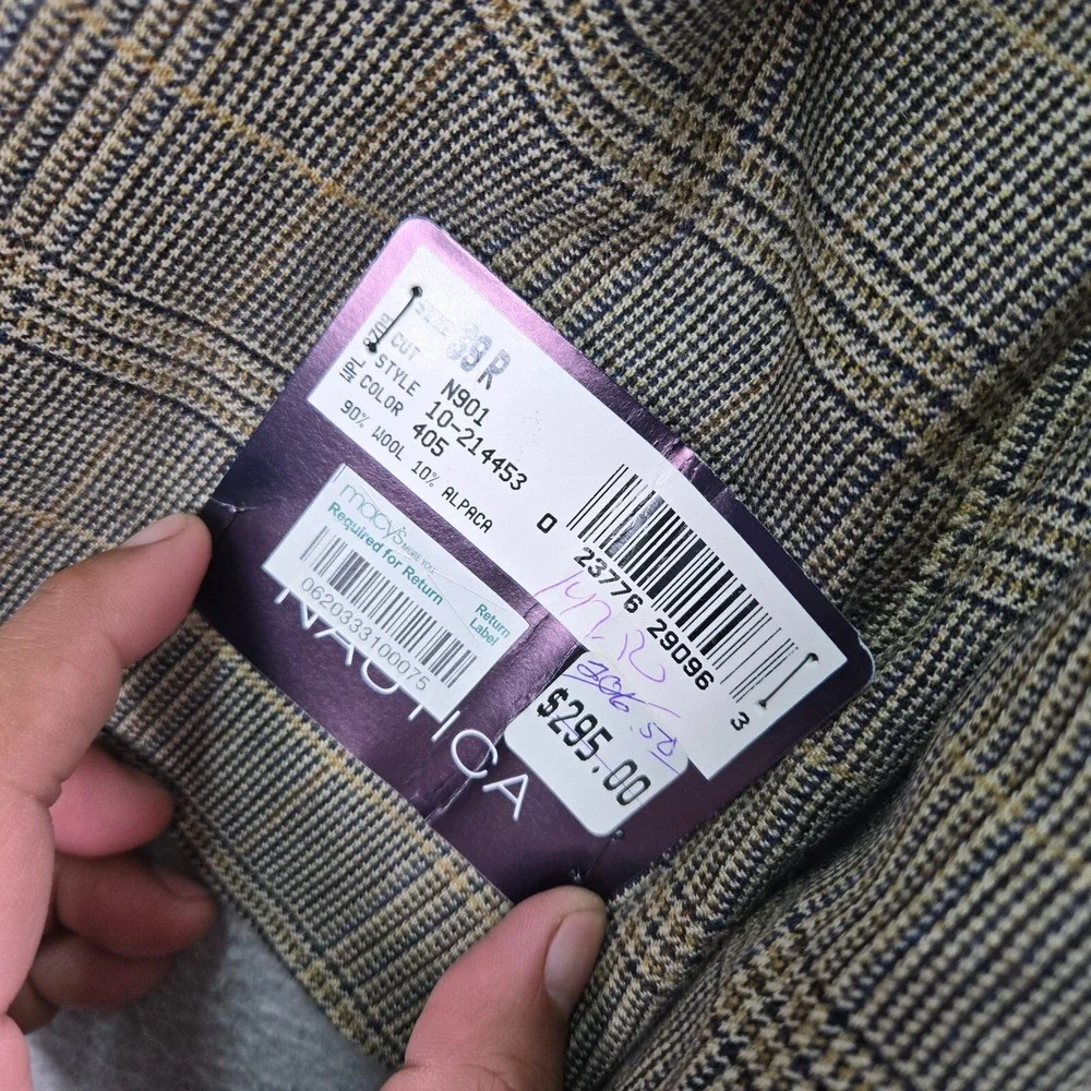 Nautica Men Blazer‎ 39R Brown Wool Alpaca Jacket Glen Check Plaid NWT
